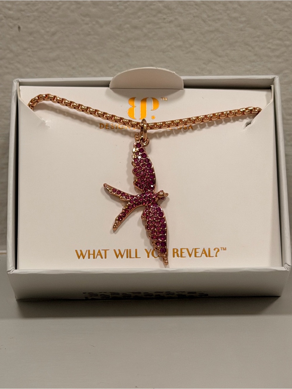 Bomb Party Rose Gold Chain with Pink Swallow Pendant (pendant is not BP!)